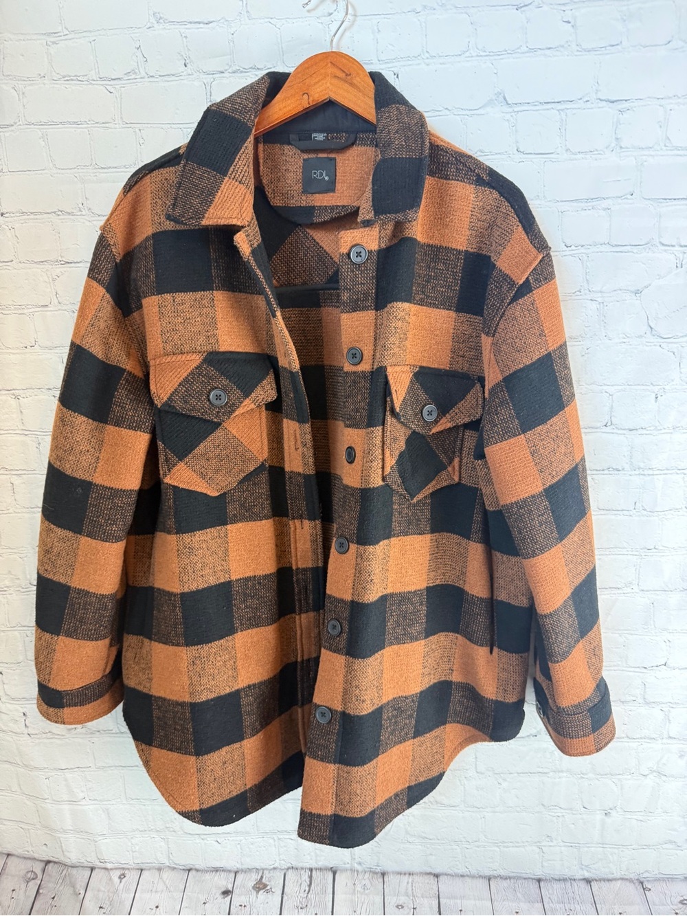RDI Orange and Black Plaid Bomber Shacket Jacket